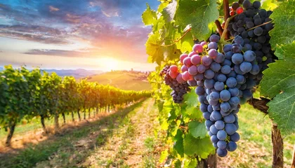 Fotobehang ripe grapes in vineyard at sunset tuscany italy © Nathaniel