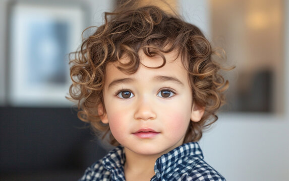 This close-up photograph captures a multiracial child with curly hair, showcasing their unique features.