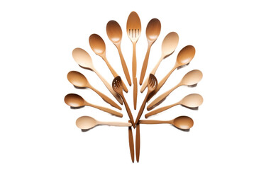 A Bunch of Spoons. A collection of multiple spoons, neatly arranged, resting on a plain Transparent surface.