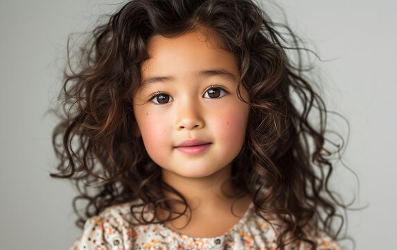 A close-up photograph capturing the features of a multiracial child with curly hair.