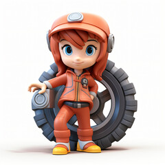 3d render icon of girl mechanic cartoon plastic generated AI