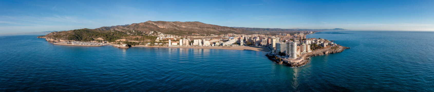 Mediterranean Bliss: Aerial Panorama of La Concha Beach, Oropesa del Mar, Valencia Community, Spain