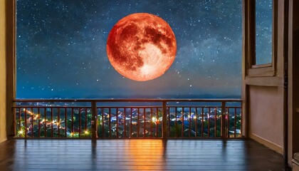 Red Moon, Stellar Sky: Balcony View Serenity"