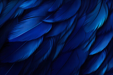 Delicate abstract background. Dark blue feathers, photo, ultramarine, minimalistic, realistic and at the same time ethereal. Blue feathers for cover, brochure, notepad, voucher, invitation. Luxury. - obrazy, fototapety, plakaty