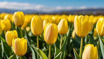 a collection of yellow tulips flower isolated on a flat background
