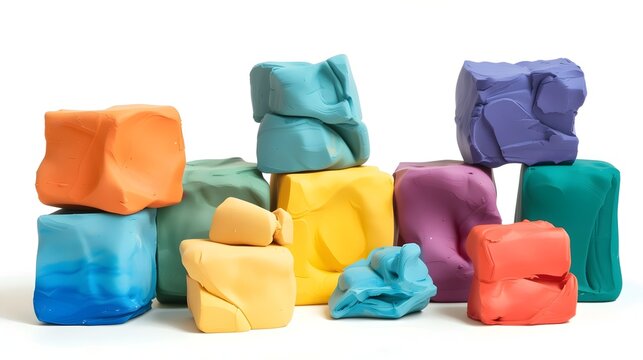 Colorful Modeling Clay Blocks Stacked and Scattered