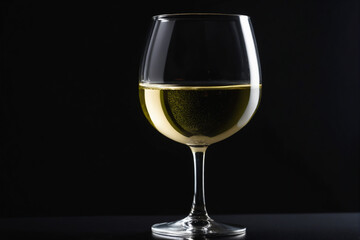 Close-up White wine in a clear glass against a pure black color background. elegance and rich colors