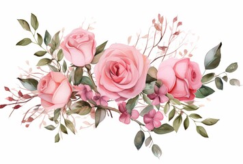 Roses in watercolor on white background