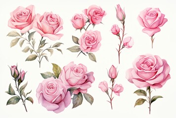 Roses in watercolor on white background