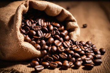 Coffee beans in a sack, Coffee seed texture background