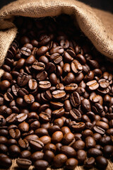 Coffee beans in a sack, Coffee seed texture background