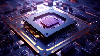 Obraz premium Computer Processor Sitting on Top of a Motherboard