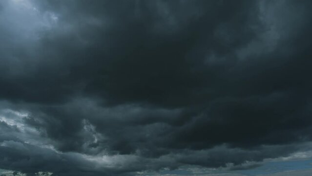 Dramatic Cloudy Rainy Sky. Movement Of Gloomy Clouds Across Sky. Threatening Rain.