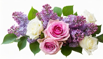 lilac and roses isolated on a transparent background png file floral arrangement bouquet of garden flowers can be used for invitations greeting wedding card