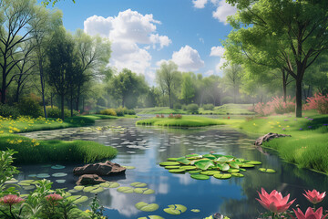 Fototapeta premium Verdant Lakeside Euphoria