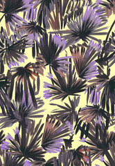 Tropical seamless pattern with palm leaves painted with a brush. Sketch with tropical leaves. Tropical wallpaper - 736041146