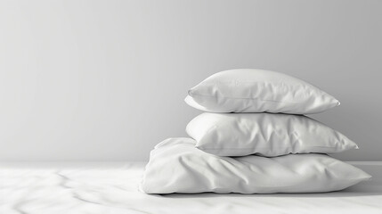 Fototapeta na wymiar Stack of beddings on the white background, white pillow on the duvet isolated, bedding objects isolated against white background, bedding items, bedding mockup. Made with generative ai