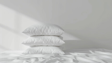 Stack of beddings on the white background, white pillow on the duvet isolated, bedding objects isolated against white background, bedding items, bedding mockup. Made with generative ai