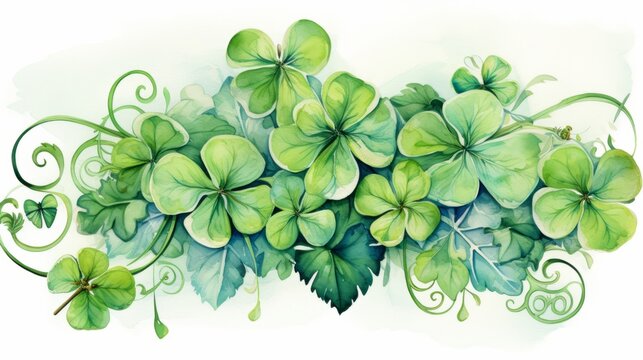 Watercolor green clover on a white background with copyspace for Saint Patrick's day celebration	
