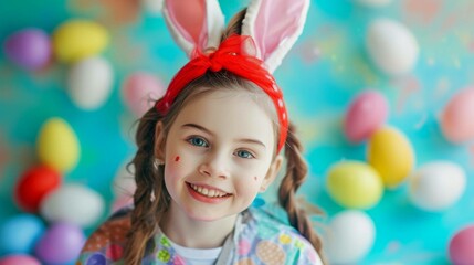Fototapeta na wymiar Little Girl Painting Easter Eggs. 