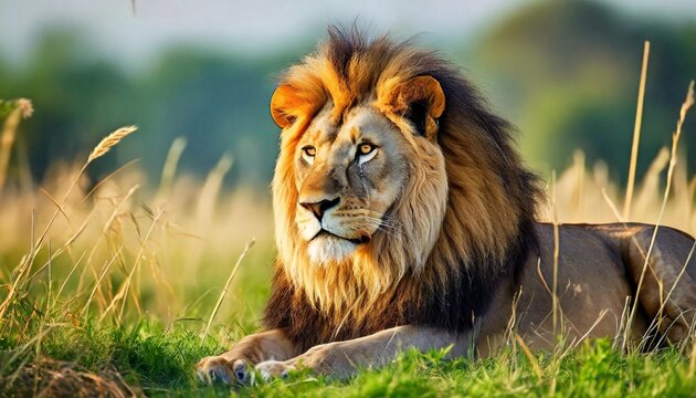 lion in the grass hd 8k wallpaper stock photographic image