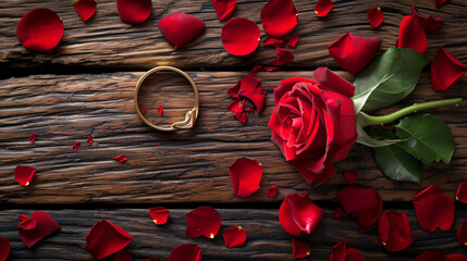 Valentine's Day background with a gold ring.