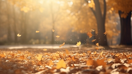 Leaf fall in the autumn park