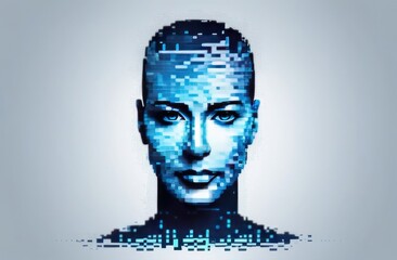 Identikit digital. Cyborg woman, female robot,High-tech futuristic woman from the future.