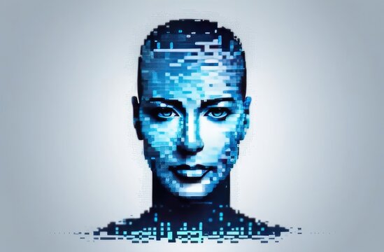 Identikit digital. Cyborg woman, female robot,High-tech futuristic woman from the future.