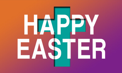Happy Easter word with holy cross modern style with gradient background