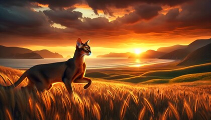 Abyssinian Cat's Sunset Adventure