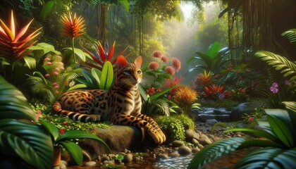 A wild cat in the jungle