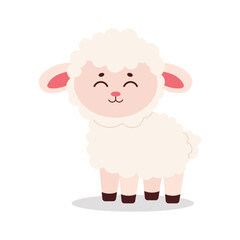 Cute vector sheep in flat style on white background. Design for kid, poster, postcard, invitation, clothes.