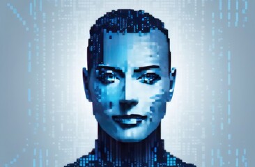 Identikit digital. Cyborg man, male robot,High-tech futuristic man from the future.