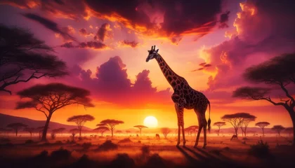 Fototapeten Giraffe's Sunset Grazing © Анастасия Малькова