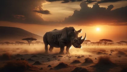 Zelfklevend Fotobehang Rhino's Dusty Dusk © Анастасия Малькова