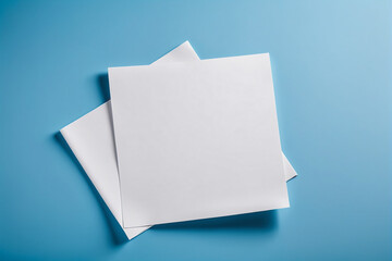 Empty white paper sheet isolated on blue background - Mockup