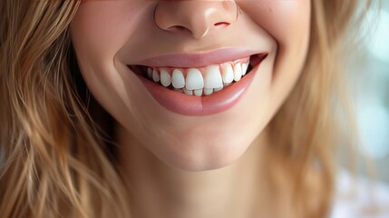 A radiant woman displaying a joyful smile with healthy teeth, showcasing beauty and dental care in a close-up view