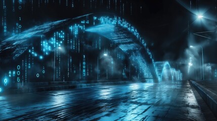 Abstract Smart City Bridge Made of Luminous Elements