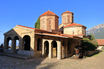 Fototapeta na wymiar Holy historic church Sveti Naum Saint Naum on the coast of lake Ohrid, North Macedonia