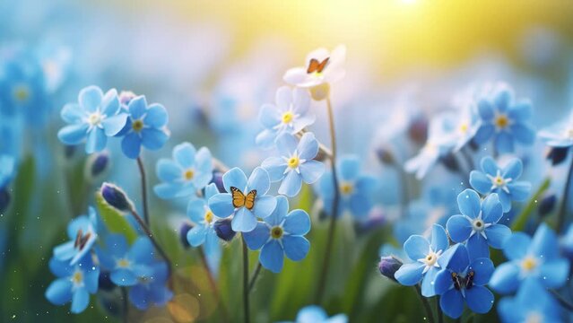 blue forget me not flowers in the meadow. flowers in the field. seamless looping overlay 4k virtual video animation background 