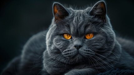 A close-up portrait of a British cat, showcasing its expressive face