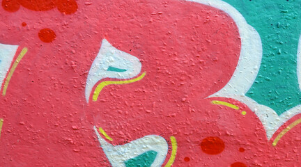 Colorful background of graffiti painting artwork with bright aerosol outlines on wall. Old school...
