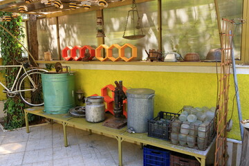 traditional old and aged beekeeping equipment and tools