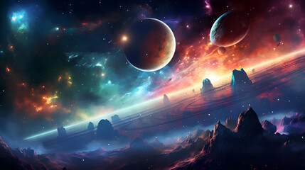 Fantasy space background with planets. stars and nebula. 3D rendering