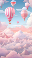 Obraz premium Hot air balloons flying over the clouds. illustration in cartoon style.