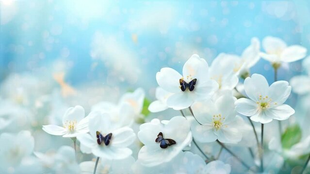 spring forest white flowers primroses on a beautiful. white spring flowers. seamless looping overlay 4k virtual video animation background 