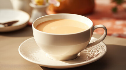 Obraz premium Close-up of traditional milk tea in a bright ceramic cup