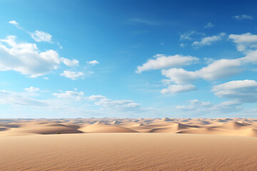 Fototapeta na wymiar Desert sand dunes. Blue sky background. 3d render