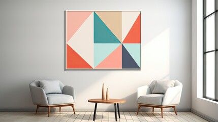 2d, 2 colors, minimalistic, abstract geometric wall art, white background